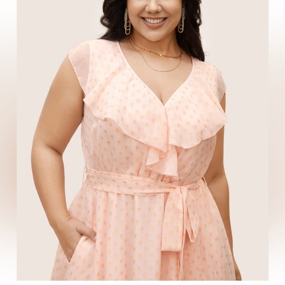 BloomChic Plus Size XL Polka Dot Ruffles Belted Sleeveless Dress us14-16 - Picture 3 of 7